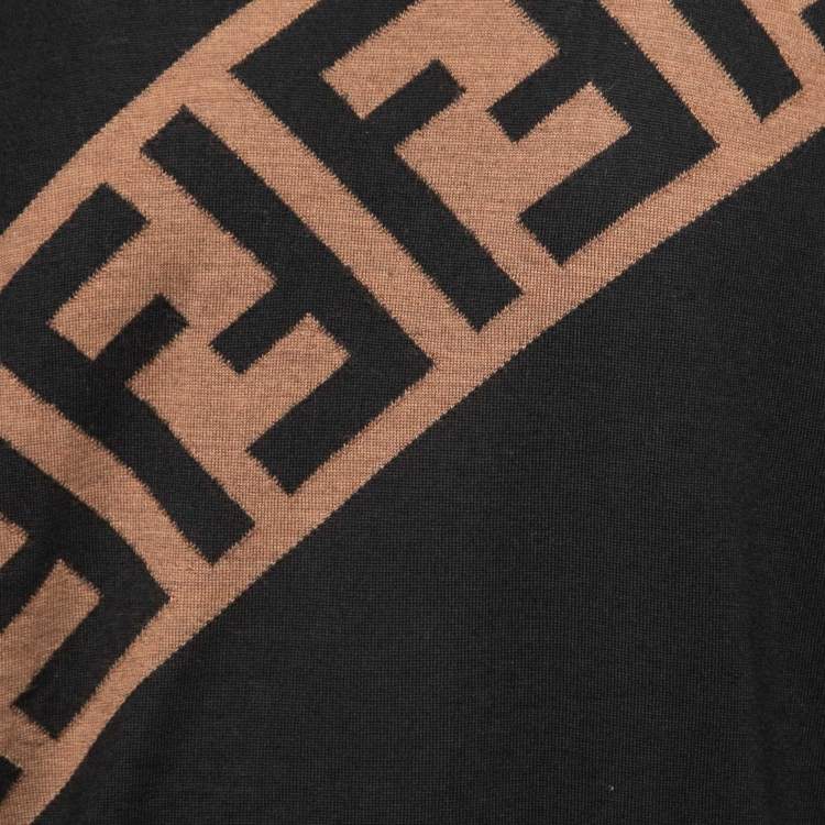 Pre Owned Fendi Black Logo Patterned Wool Pullover L