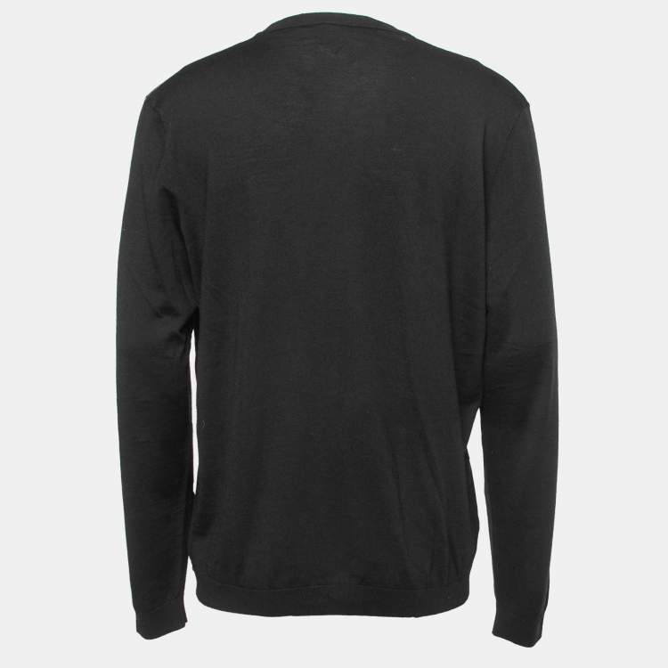 Pre Owned Fendi Black Logo Patterned Wool Pullover L