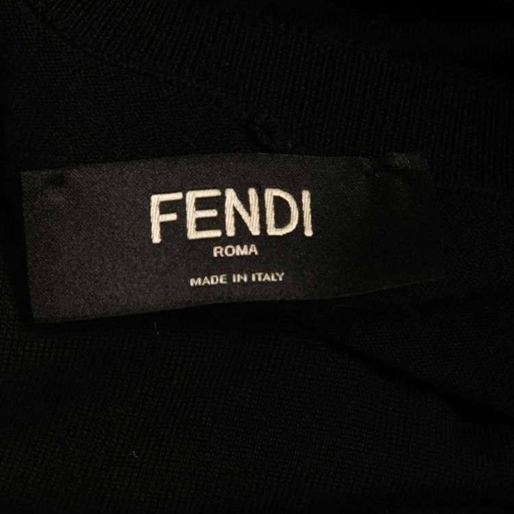 Pre Owned Fendi Black Logo Patterned Wool Pullover L