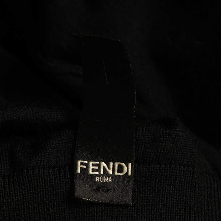 Pre Owned Fendi Black Logo Patterned Wool Pullover L