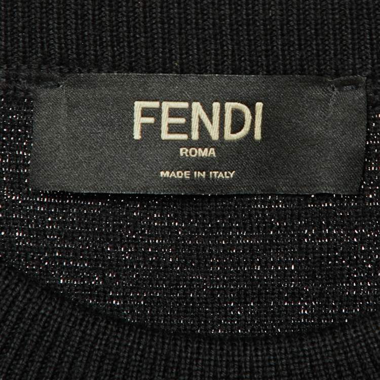 Pre Owned Fendi Black Wool Knit Think Shearling Pocket Detail Jumper S