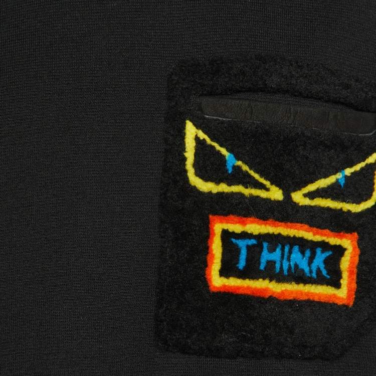 Pre Owned Fendi Black Wool Knit Think Shearling Pocket Detail Jumper S