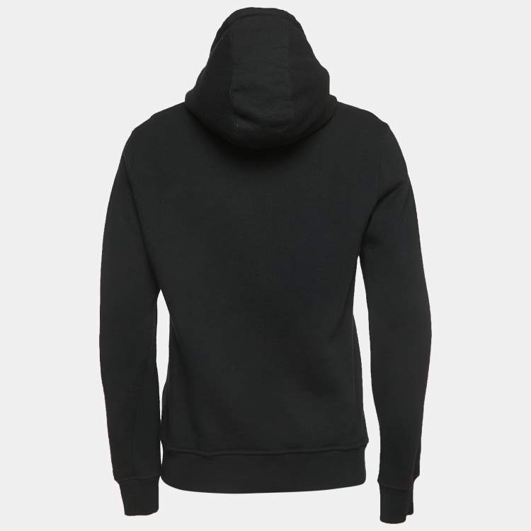 Pre Owned Fendi Black Wool Knit Velcro Shearling-Logo Hoodie L