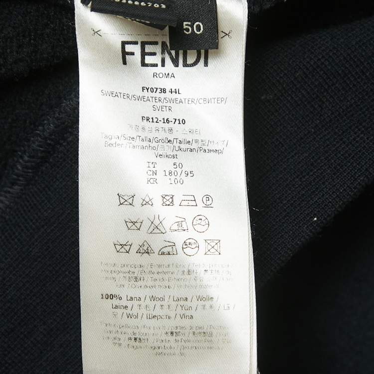 Pre Owned Fendi Black Wool Knit Velcro Shearling-Logo Hoodie L