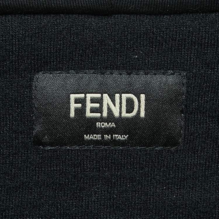 Pre Owned Fendi Black Wool Knit Velcro Shearling-Logo Hoodie L