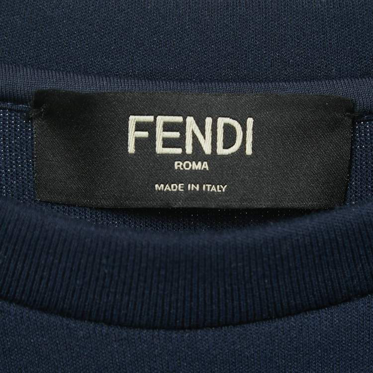 Pre Owned Fendi Navy Blue Jersey Monster Eye Tape Detail Sweatshirt L