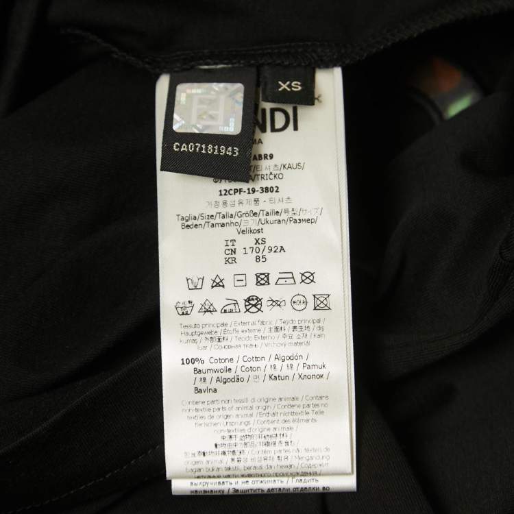 Pre Owned Fendi Black Logo Embroidered Cotton Half Sleeve T-Shirt XS