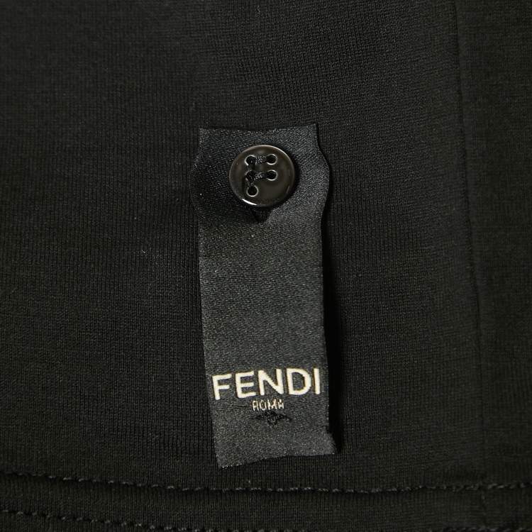 Pre Owned Fendi Black Logo Embroidered Cotton Half Sleeve T-Shirt XS