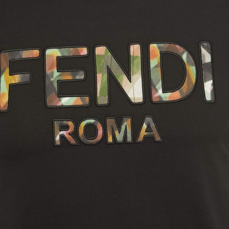 Pre Owned Fendi Black Logo Embroidered Cotton Half Sleeve T-Shirt XS