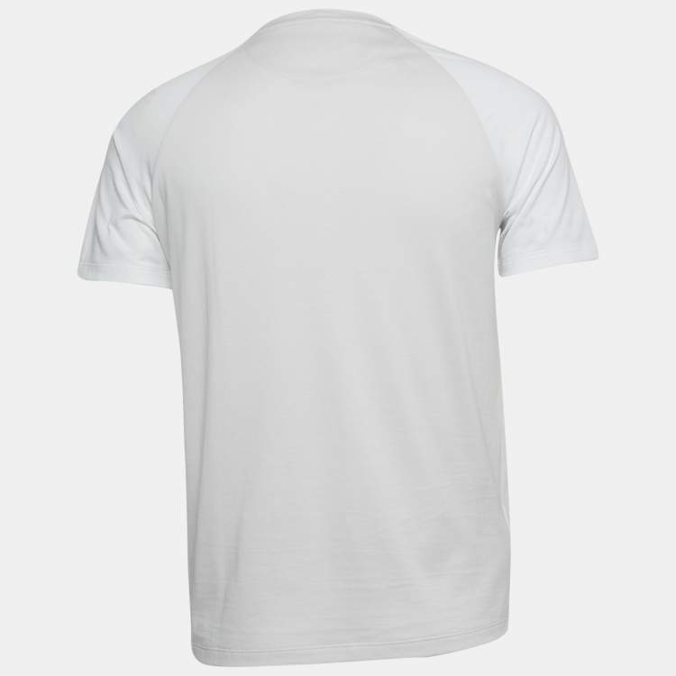 Pre Owned Fendi Grey/White Cotton Logo Patch Crew Neck T-Shirt S