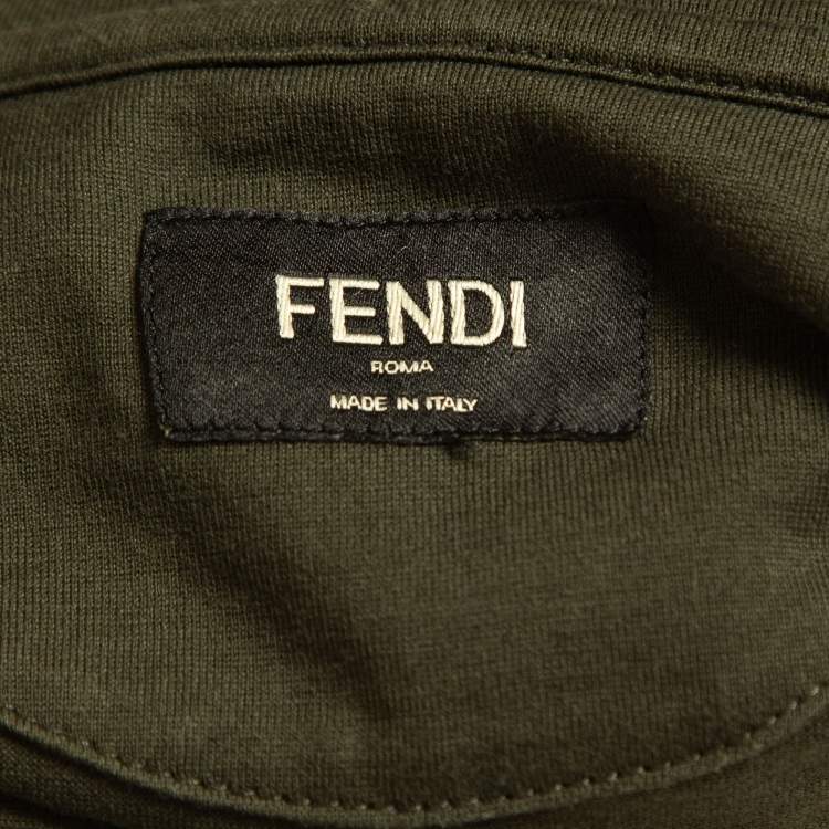 Pre Owned Fendi Green Embellished Eye Cotton Crew Neck T-Shirt M