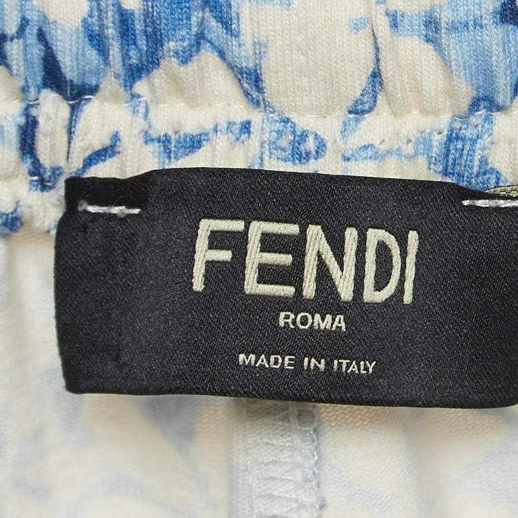 Pre Owned Fendi Blue Floral Print Cotton Drawstring Shorts L