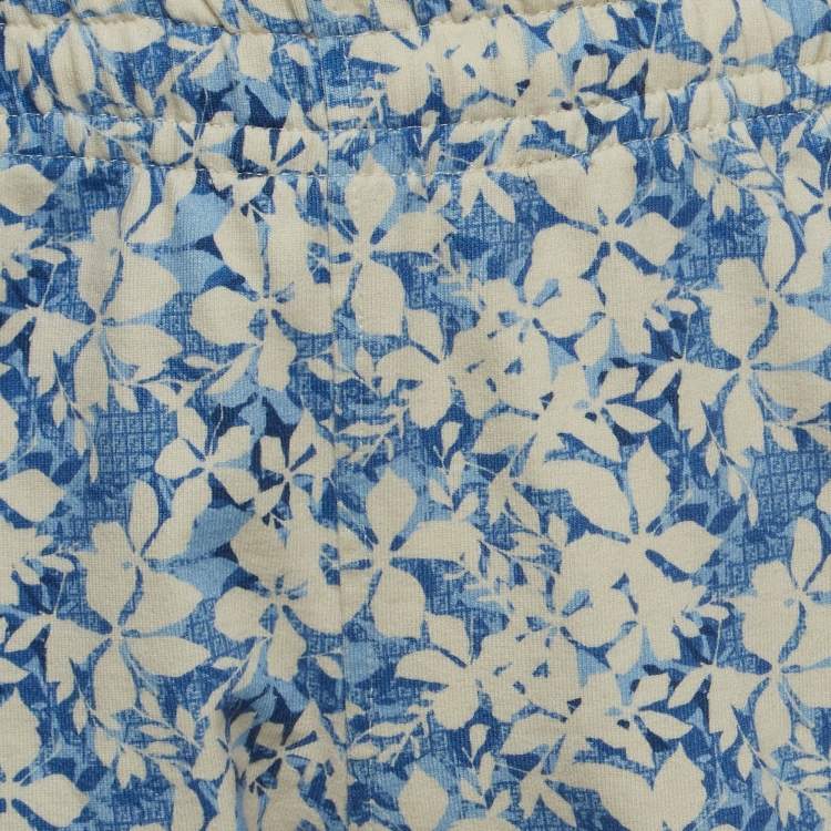 Pre Owned Fendi Blue Floral Print Cotton Drawstring Shorts L