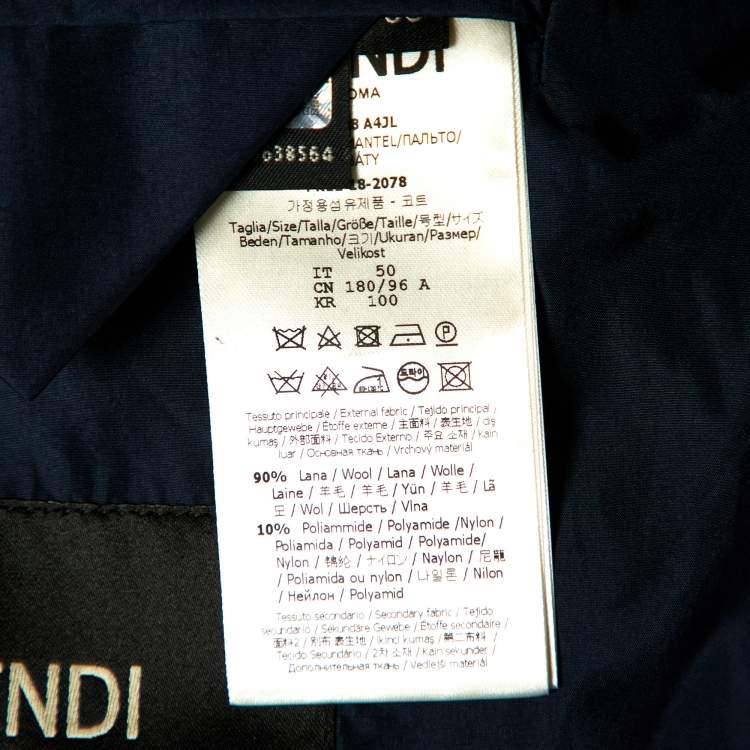 Pre Owned Fendi Grey FF Paneled Wool Mid Length Coat L