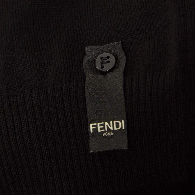 Pre Owned Fendi Black Wool Logo Collar Detail Jumper L