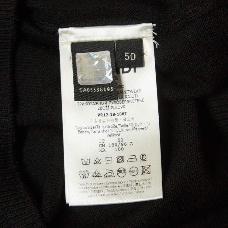 Pre Owned Fendi Black Wool Logo Collar Detail Jumper L