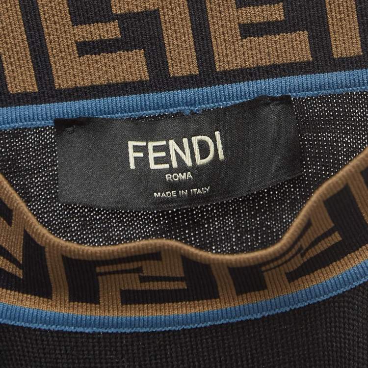 Pre Owned Fendi Black Wool Logo Collar Detail Jumper L
