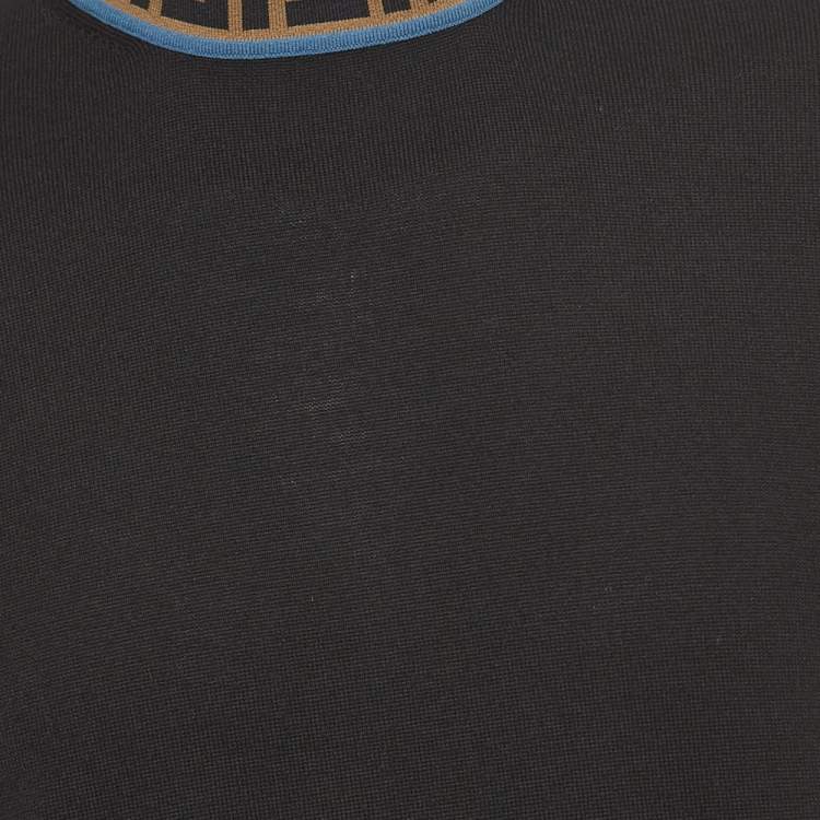 Pre Owned Fendi Black Wool Logo Collar Detail Jumper L