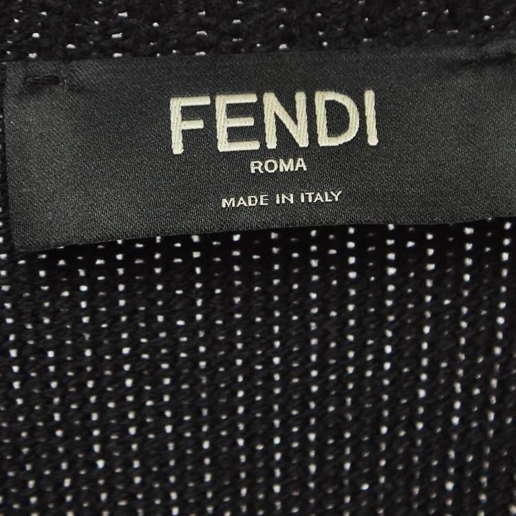 Pre Owned Fendi Black Logo Intarsia Wool Sweater M