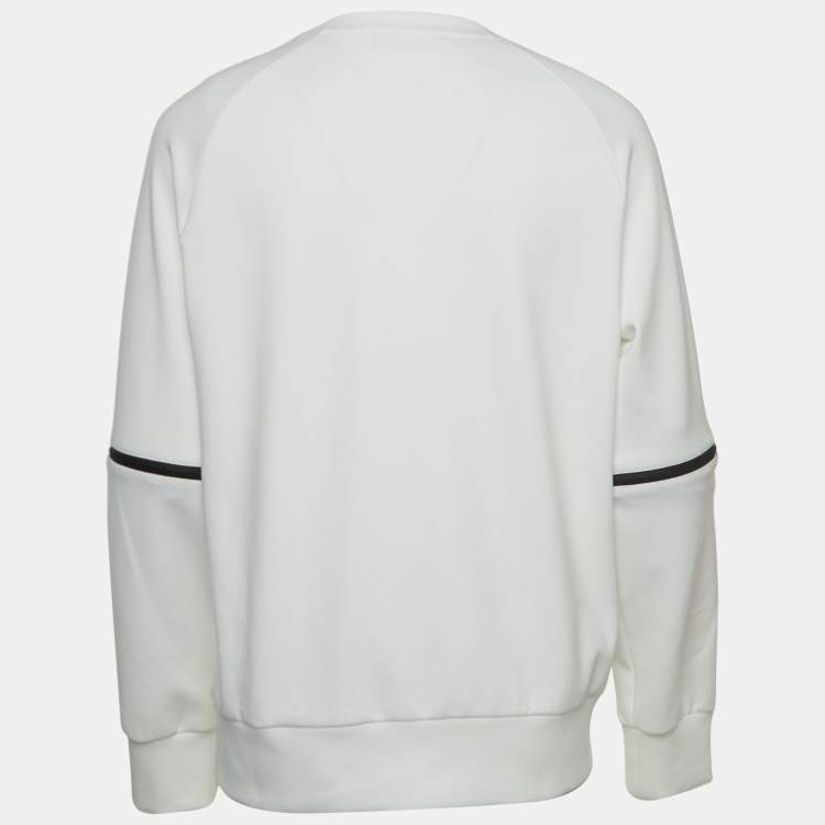 Pre Owned Fendi White Cotton Logo Patch Zipper Sleeve Detail Round Neck Sweater L