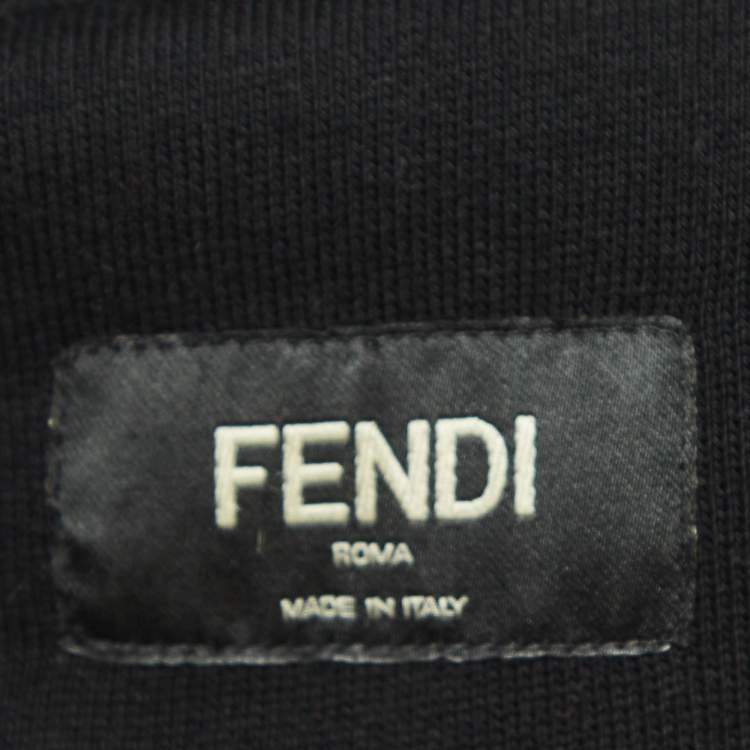 Pre Owned Fendi Black Logo Embroidered Cotton & Cashmere Hoodie L