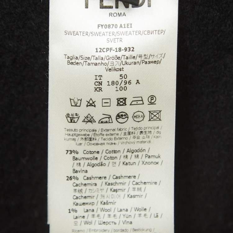 Pre Owned Fendi Black Logo Embroidered Cotton & Cashmere Hoodie L