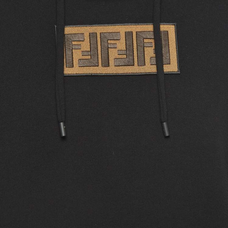 Pre Owned Fendi Black Logo Embroidered Cotton & Cashmere Hoodie L