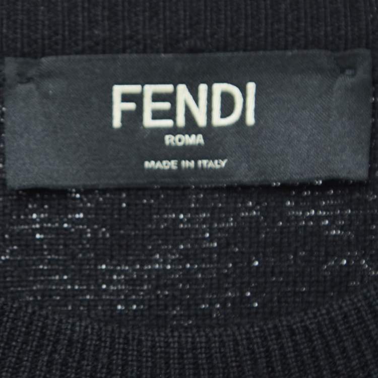 Pre Owned Fendi Black Wool Logo Fur Pocket Detail Pullover L