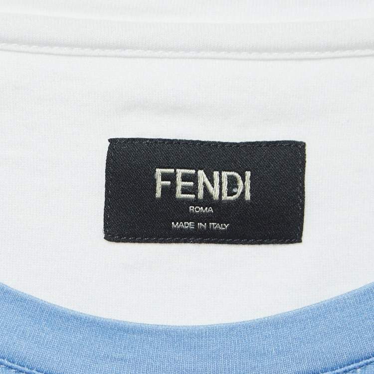 Pre Owned Fendi Multicolor Diagonal Striped Logo Print Cotton T-Shirt M