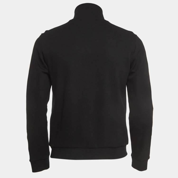 Pre Owned Fendi Black Knit Side Logo Tape Zip Front Jacket XS