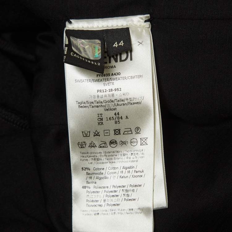 Pre Owned Fendi Black Knit Side Logo Tape Zip Front Jacket XS