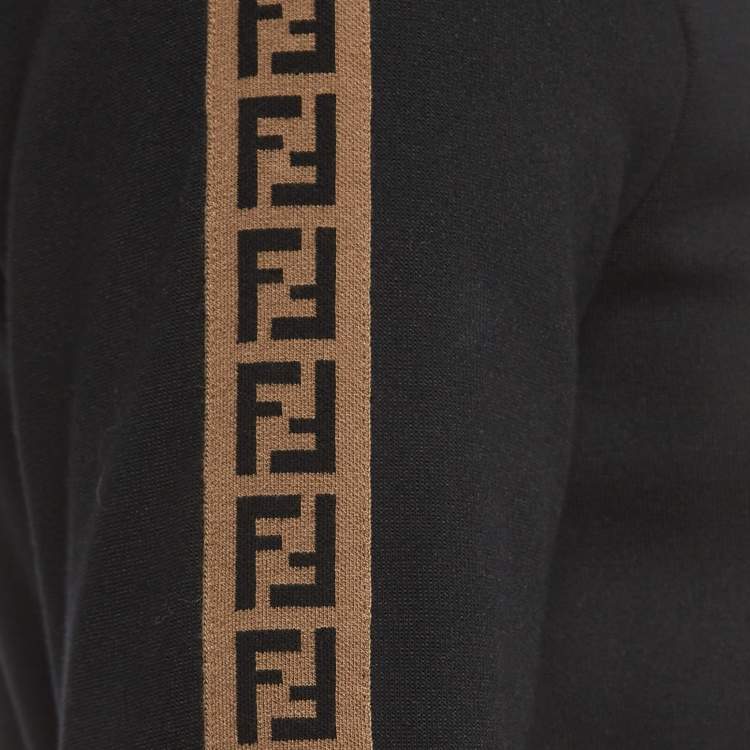 Pre Owned Fendi Black Knit Side Logo Tape Zip Front Jacket XS