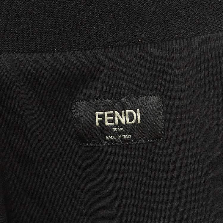 Pre Owned Fendi Black Knit Side Logo Tape Zip Front Jacket XS