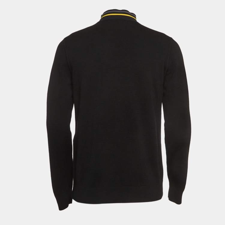 Pre Owned Fendi Black Logo Motif Fleece Wool Turtle Neck Pullover L