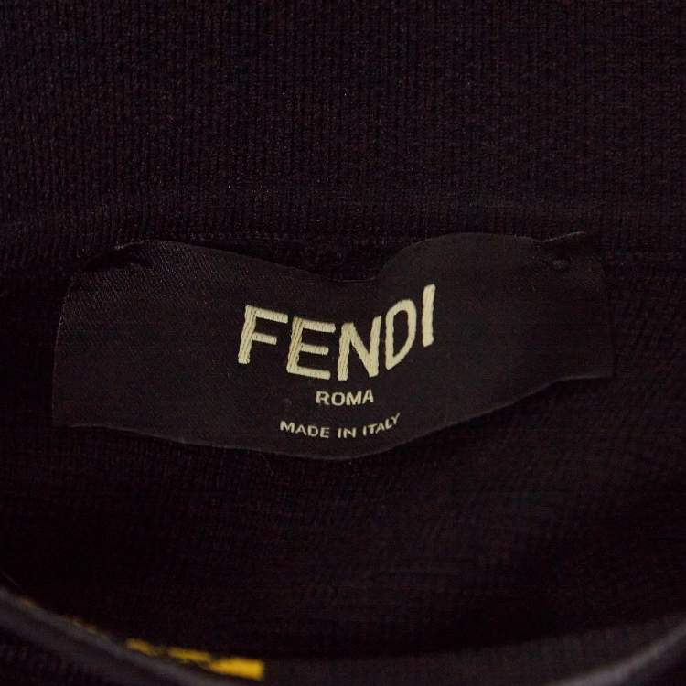 Pre Owned Fendi Black Logo Motif Fleece Wool Turtle Neck Pullover L