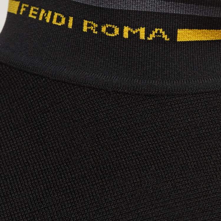 Pre Owned Fendi Black Logo Motif Fleece Wool Turtle Neck Pullover L