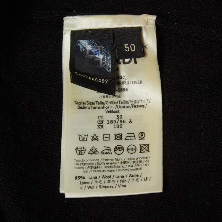 Pre Owned Fendi Black Logo Motif Wool Turtle Neck Pullover L