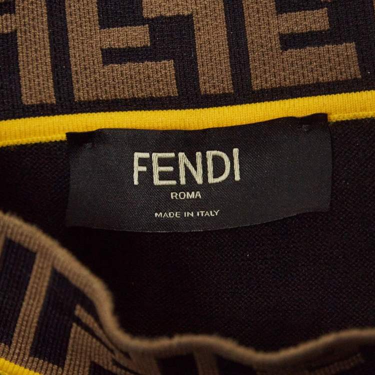 Pre Owned Fendi Black Logo Motif Wool Turtle Neck Pullover L