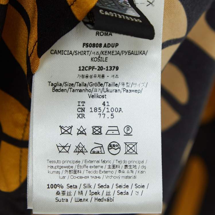 Pre Owned Fendi Black/Yellow Logo Print Silk Full Sleeve Shirt L