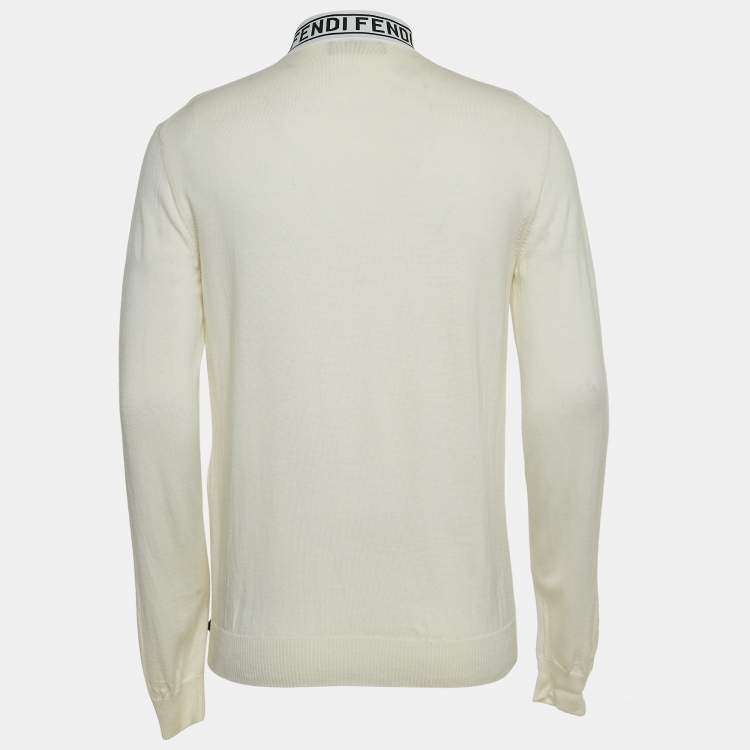 Pre Owned Fendi Ivory White Wool High Neck Jumper L