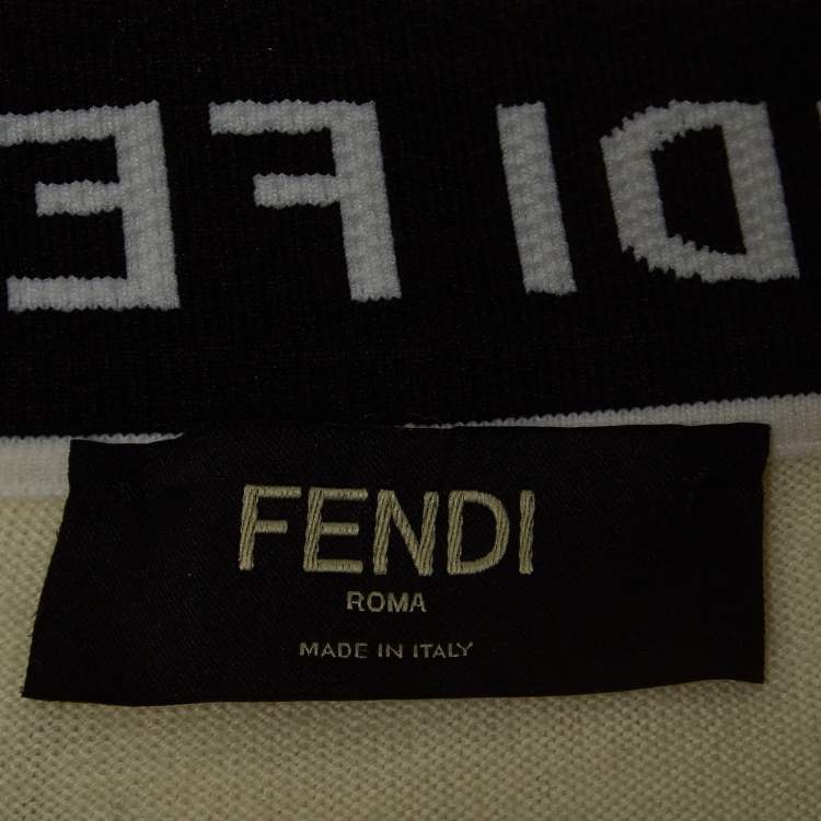 Pre Owned Fendi Ivory White Wool High Neck Jumper L