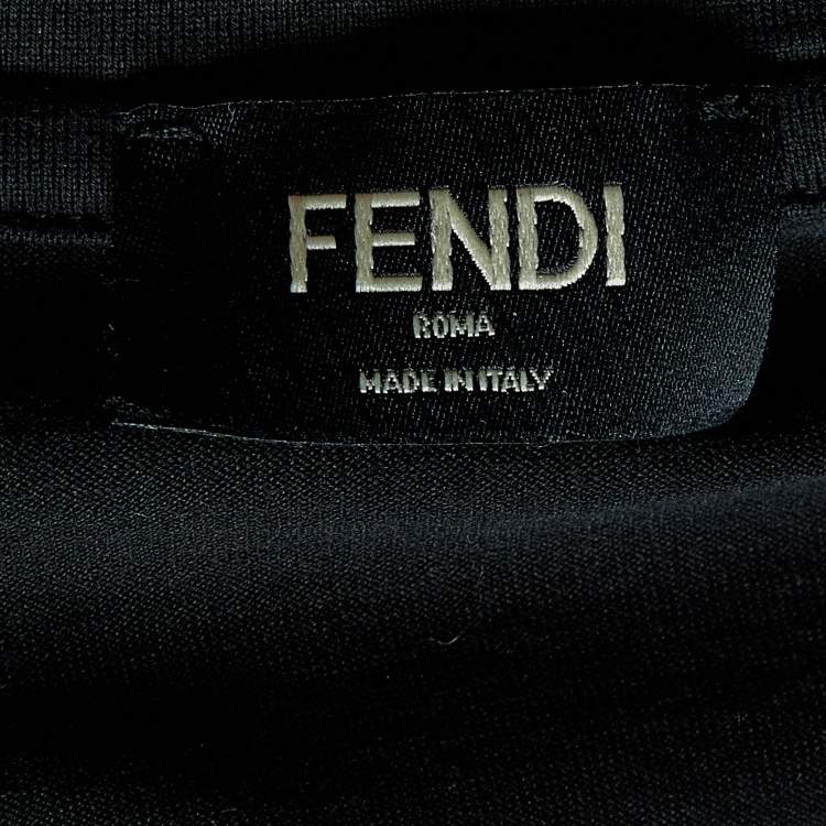 Pre Owned Fendi Black Bag Bugs Appliqued Cotton Crew Neck T-Shirt L