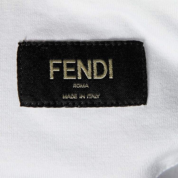 Pre Owned Fendi White Bag Bugs Appliqued Cotton Zip Detail T-Shirt M