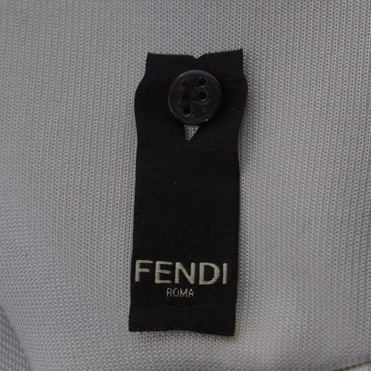 Pre Owned Fendi White Logo Patch Knit Round Neck Pullover L