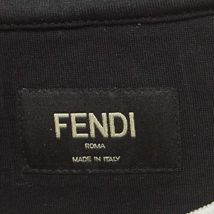 Pre Owned Fendi White Logo Patch Knit Round Neck Pullover L