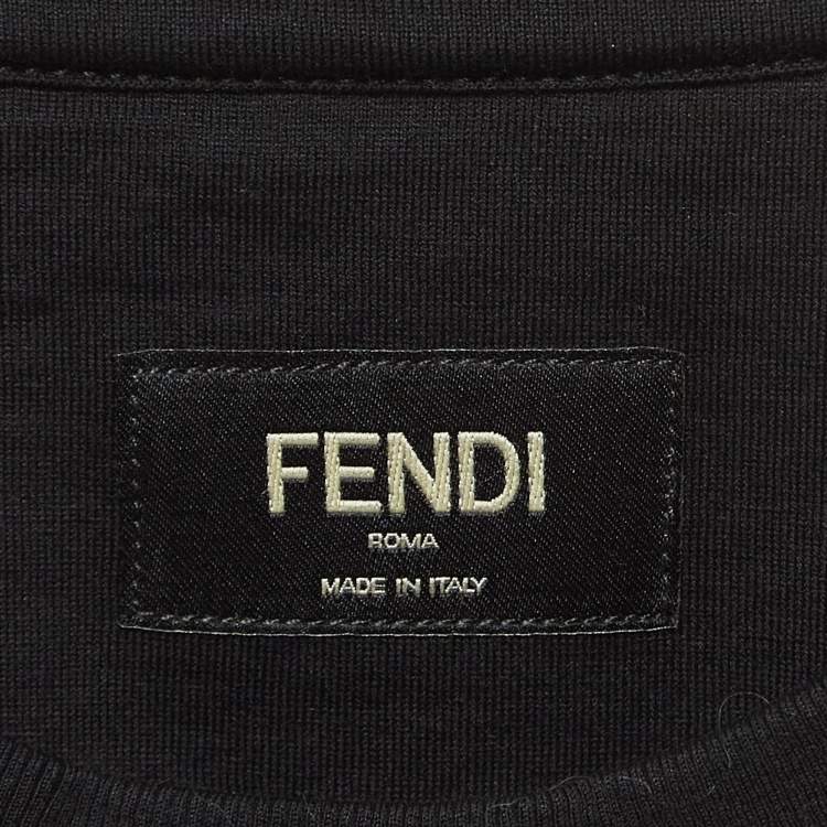 Pre Owned Fendi Black Logo Embossed Cotton Crew Neck T-Shirt M