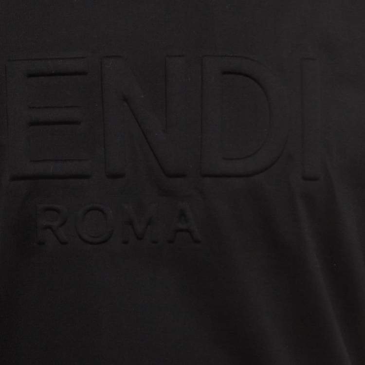 Pre Owned Fendi Black Logo Embossed Cotton Crew Neck T-Shirt M
