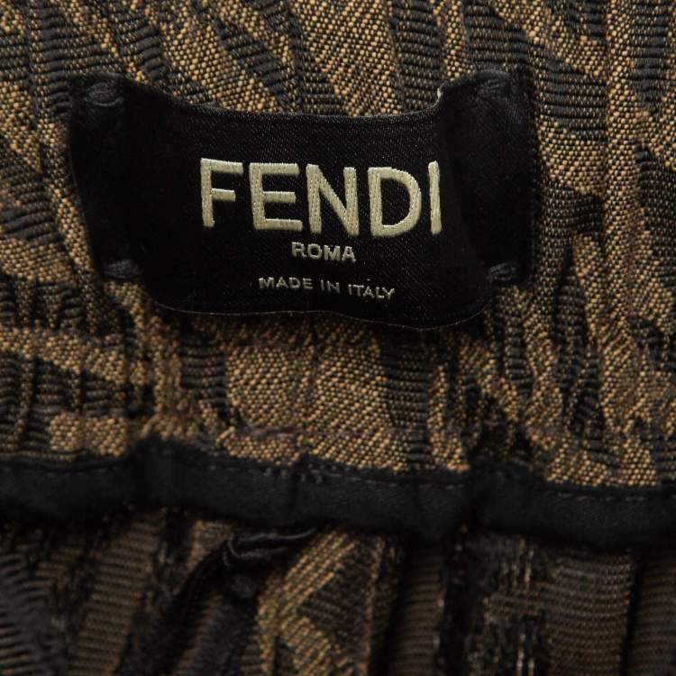 Pre Owned Fendi Brown Logo Jacquard Convertible Cargo Trousers S