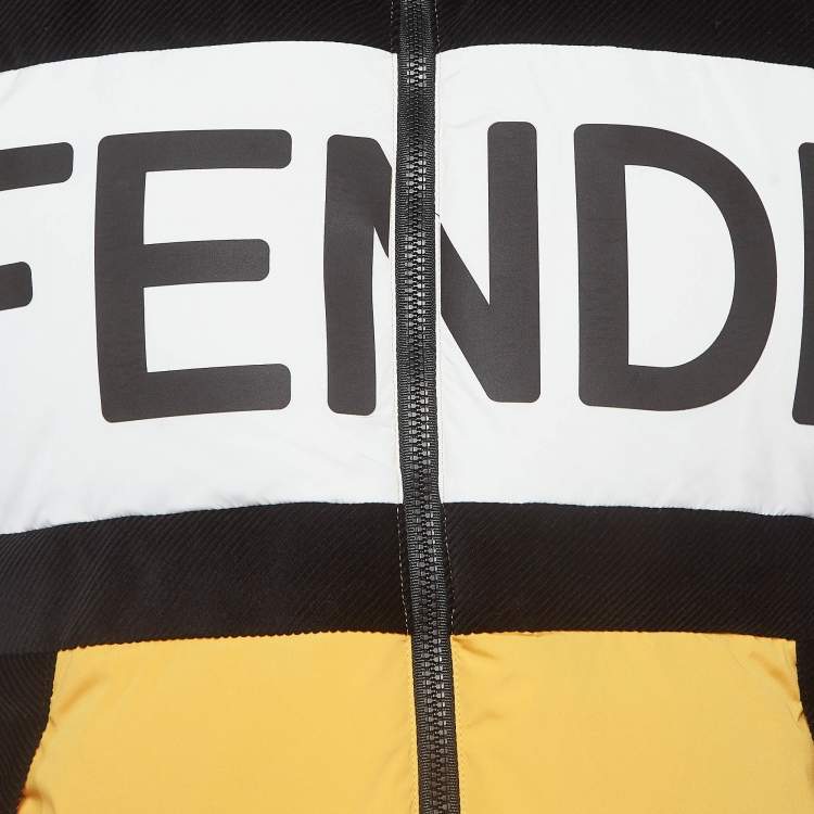 Pre Owned Fendi Colorblocked Corduroy and Nylon Puffer Vest L