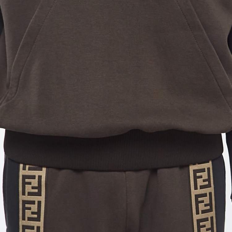 Pre Owned Fendi Military Green Cotton Band Logo Trim Hoodie & Jogger Set XL
